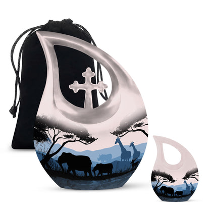 10 inch Elephant Urn with Cross Drop design 