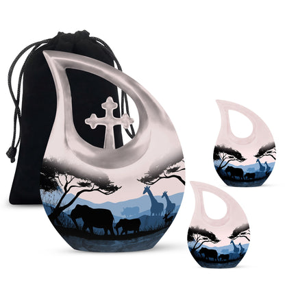 10 inch Elephant Urn with Cross Drop design 