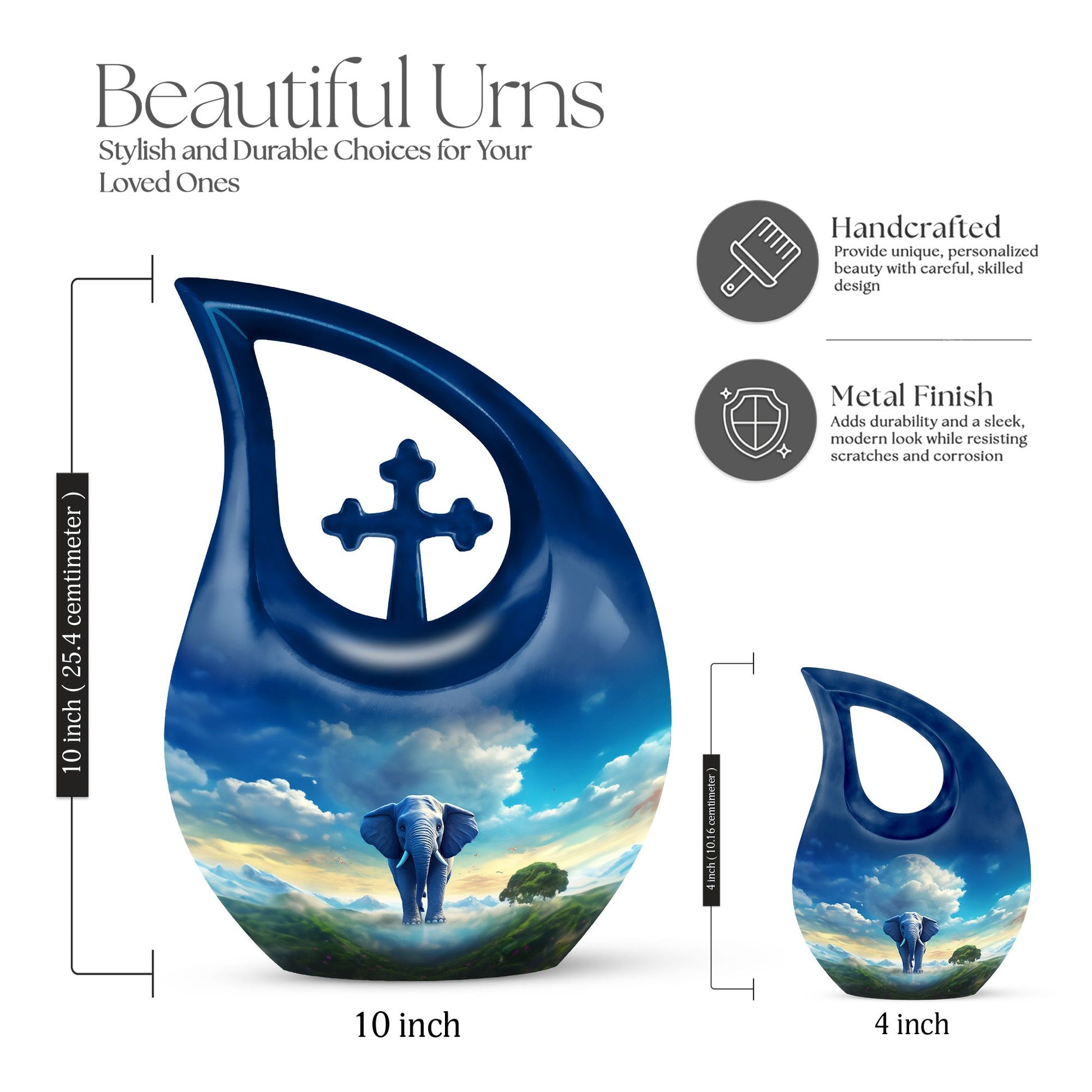 Cross Drop designed 10-inch Elephant Urn, made 