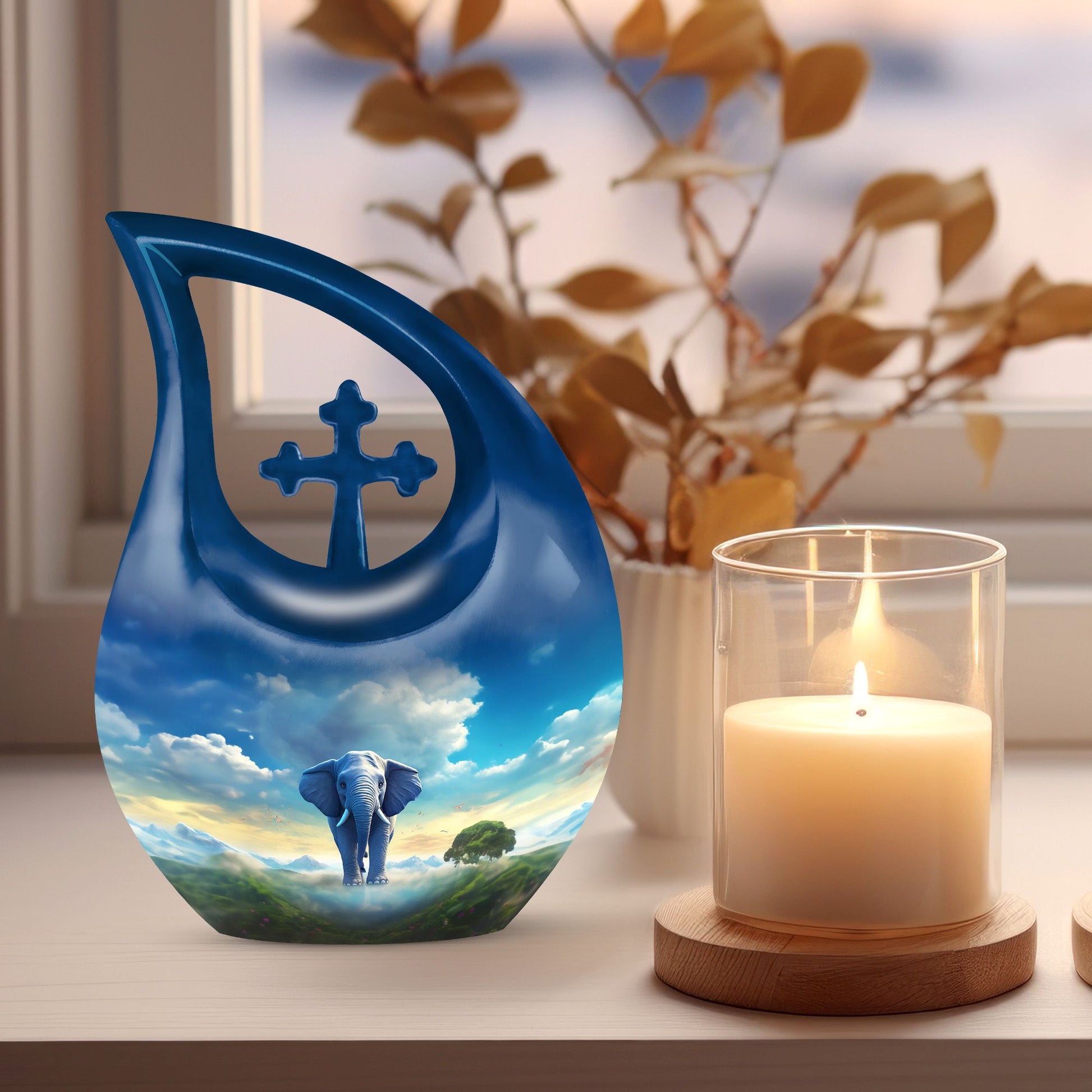 Cross Drop designed 10-inch Elephant Urn, made 