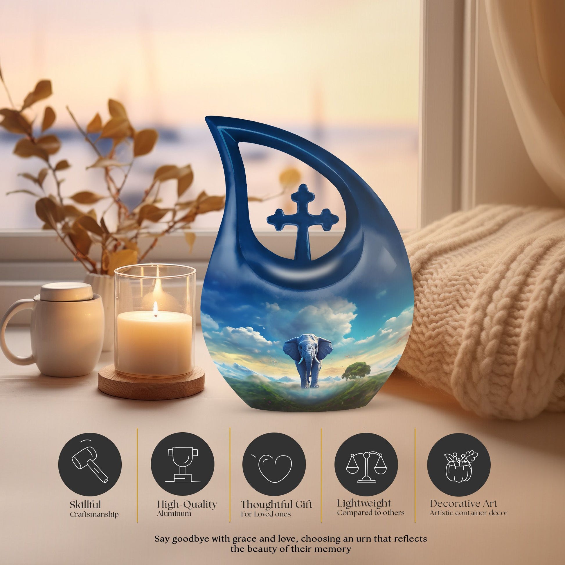 Cross Drop designed 10-inch Elephant Urn, made 