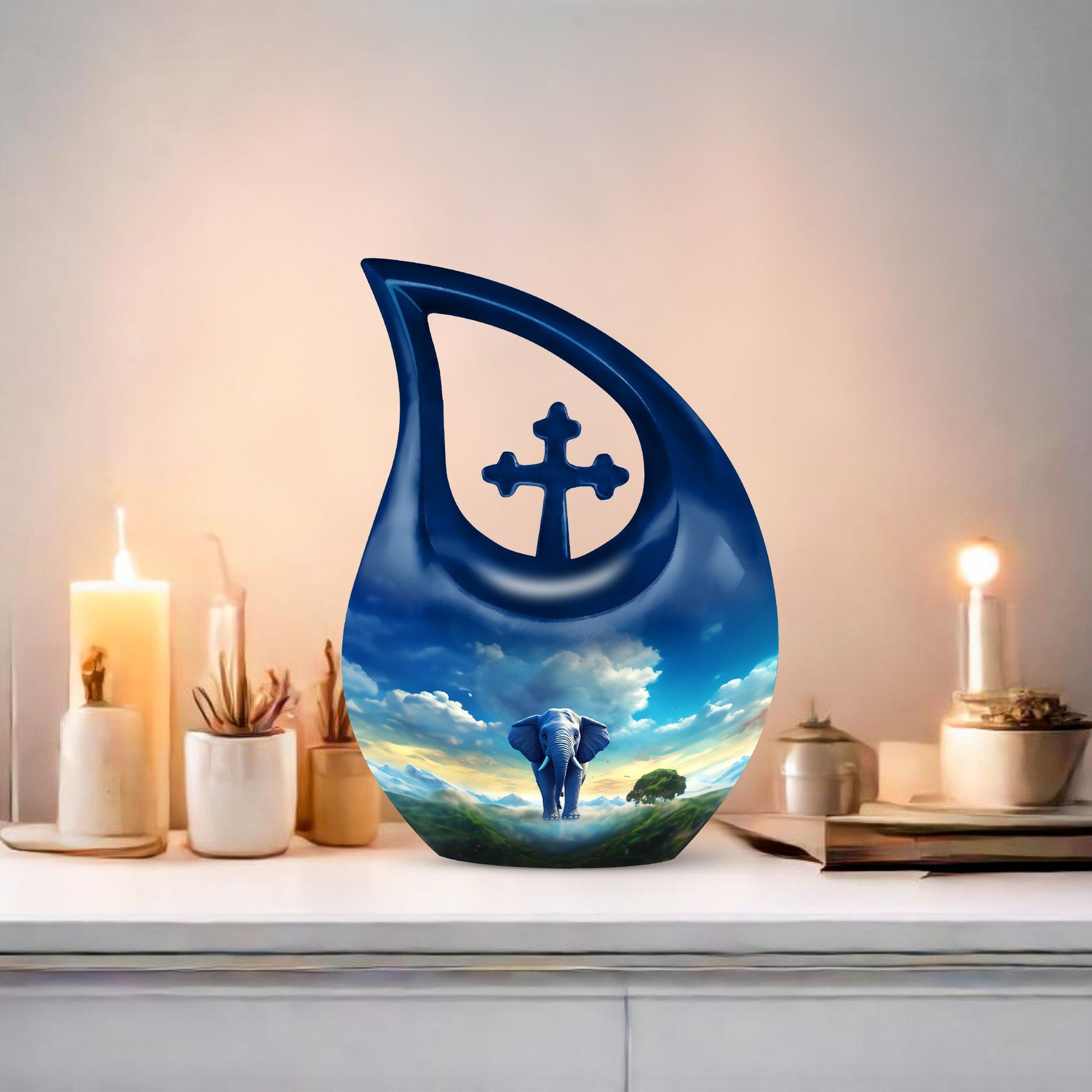 Cross Drop designed 10-inch Elephant Urn, made 