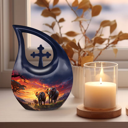 10-inch Elephant theme Aluminium Cremation Urn 