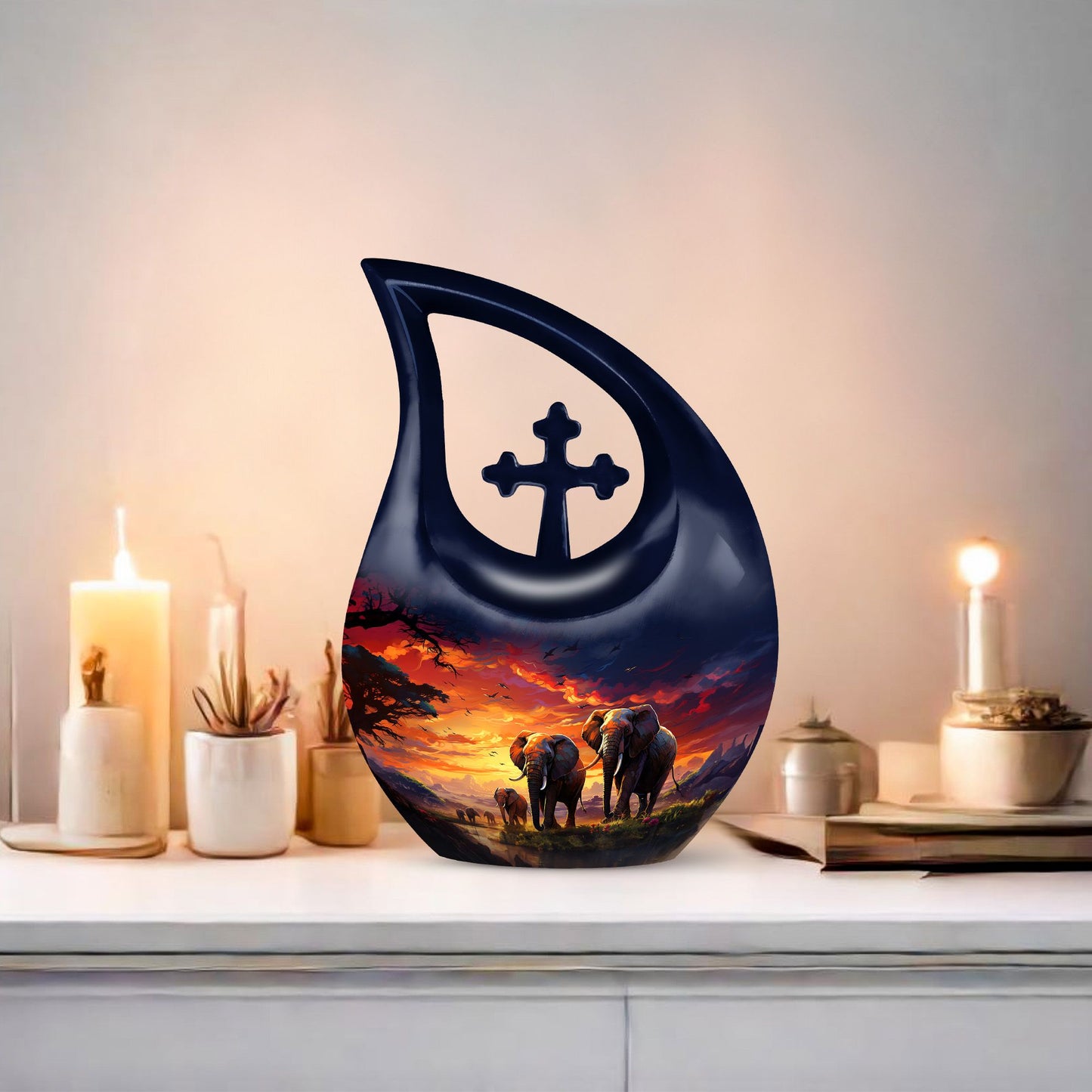 10-inch Elephant theme Aluminium Cremation Urn 