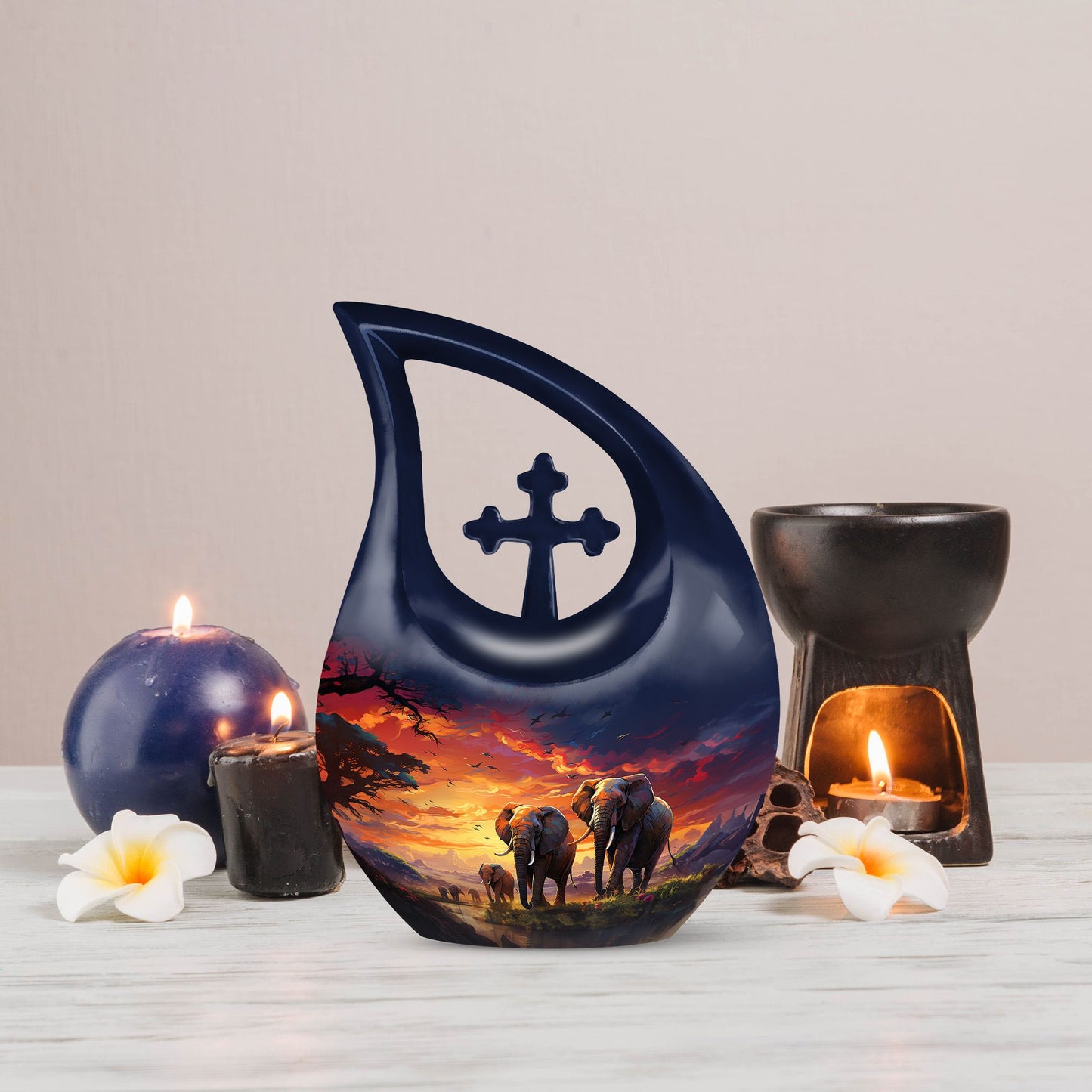10-inch Elephant theme Aluminium Cremation Urn 