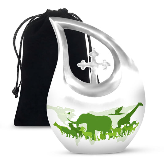 10 Inch Cross Drop Elephant Urn, Aluminum Burial Urn 