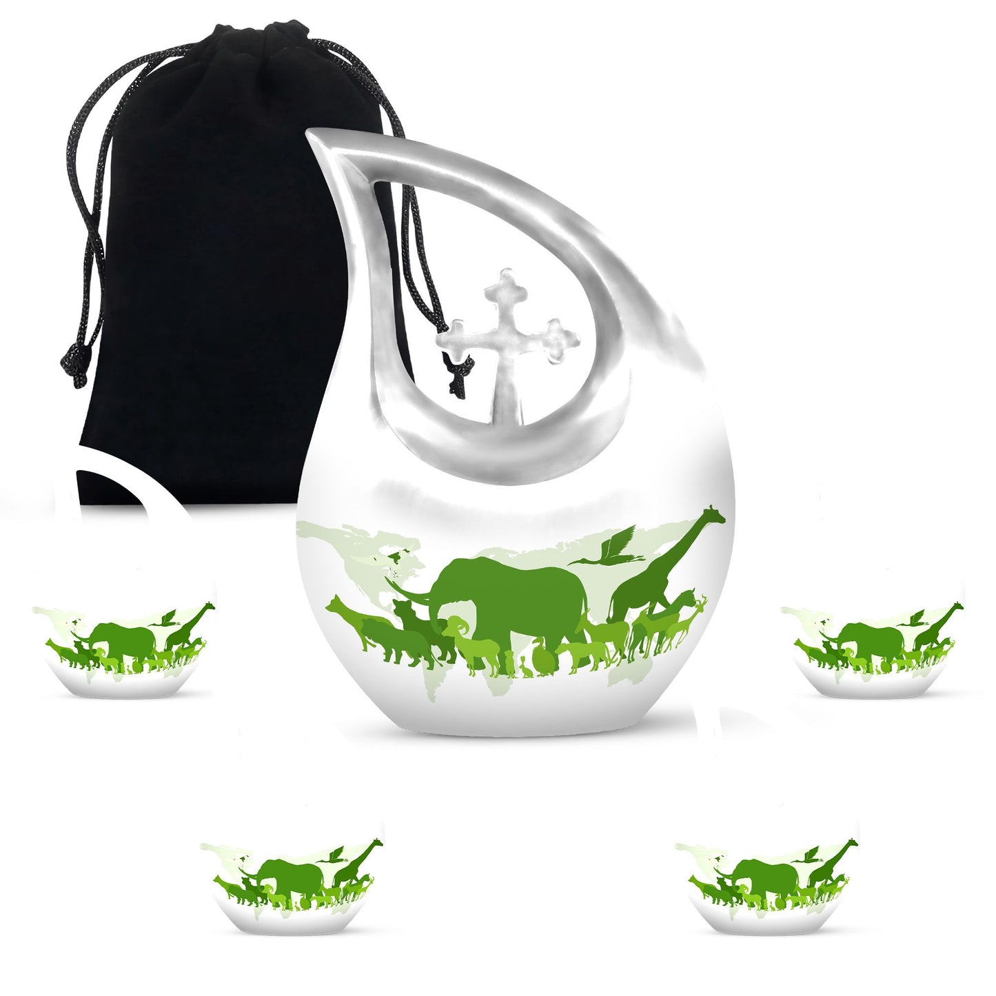 10 Inch Cross Drop Elephant Urn, Aluminum Burial Urn 
