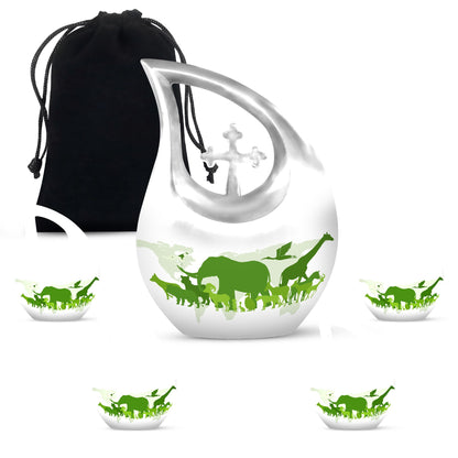10 Inch Cross Drop Elephant Urn, Aluminum Burial Urn 