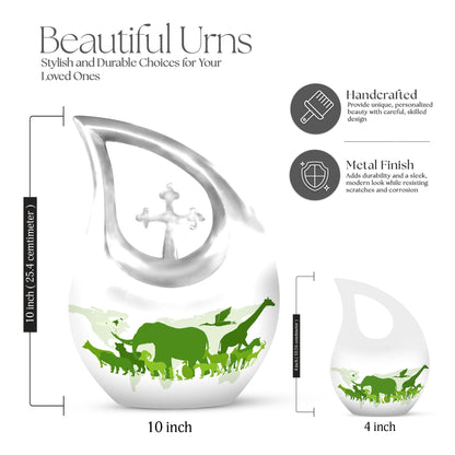 10 Inch Cross Drop Elephant Urn, Aluminum Burial Urn 