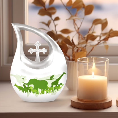 10 Inch Cross Drop Elephant Urn, Aluminum Burial Urn 