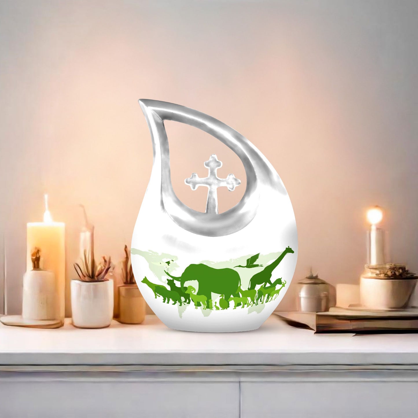 10 Inch Cross Drop Elephant Urn, Aluminum Burial Urn 