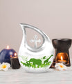 10 Inch Cross Drop Elephant Urn, Aluminum Burial Urn 