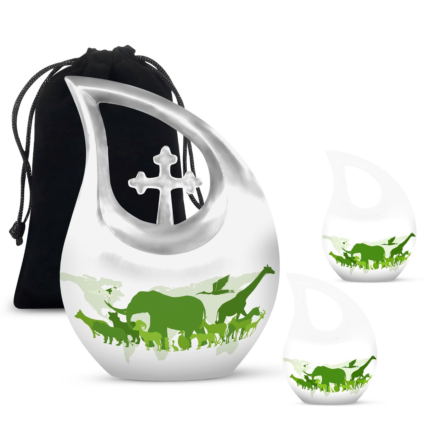 10 Inch Cross Drop Elephant Urn, Aluminum Burial Urn 