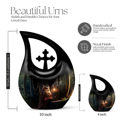 10-inch Owl Urn Cross Drop design, Affordable Funeral Urn 