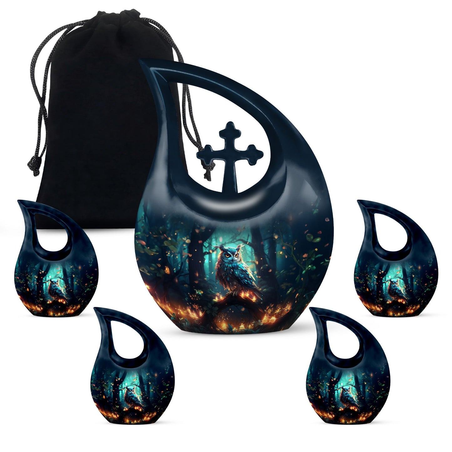  Owl urn with Cross Drop design, suitable for human ashes