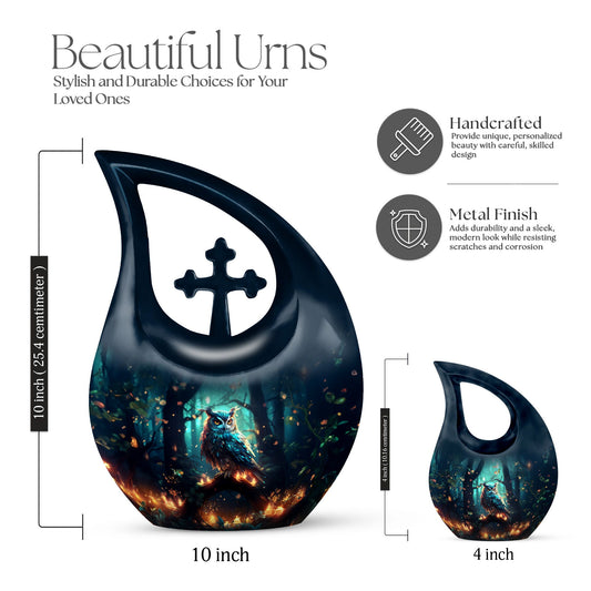  Owl urn with Cross Drop design, suitable for human ashes