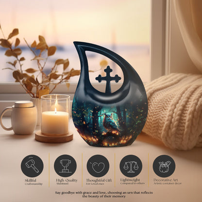  Owl urn with Cross Drop design, suitable for human ashes
