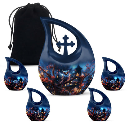 10-inch owl urn with cross drop design, customizable 