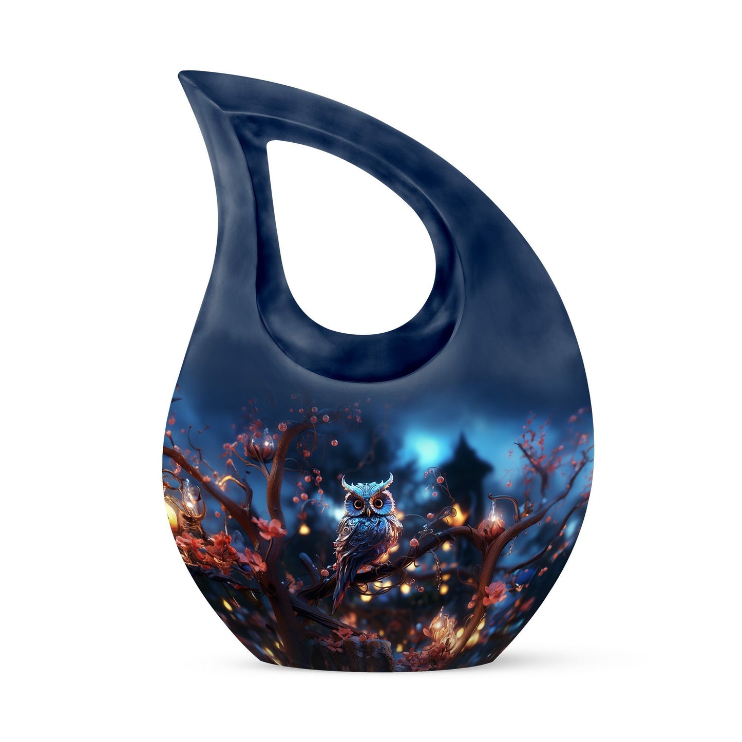 10-inch owl urn with cross drop design, customizable 