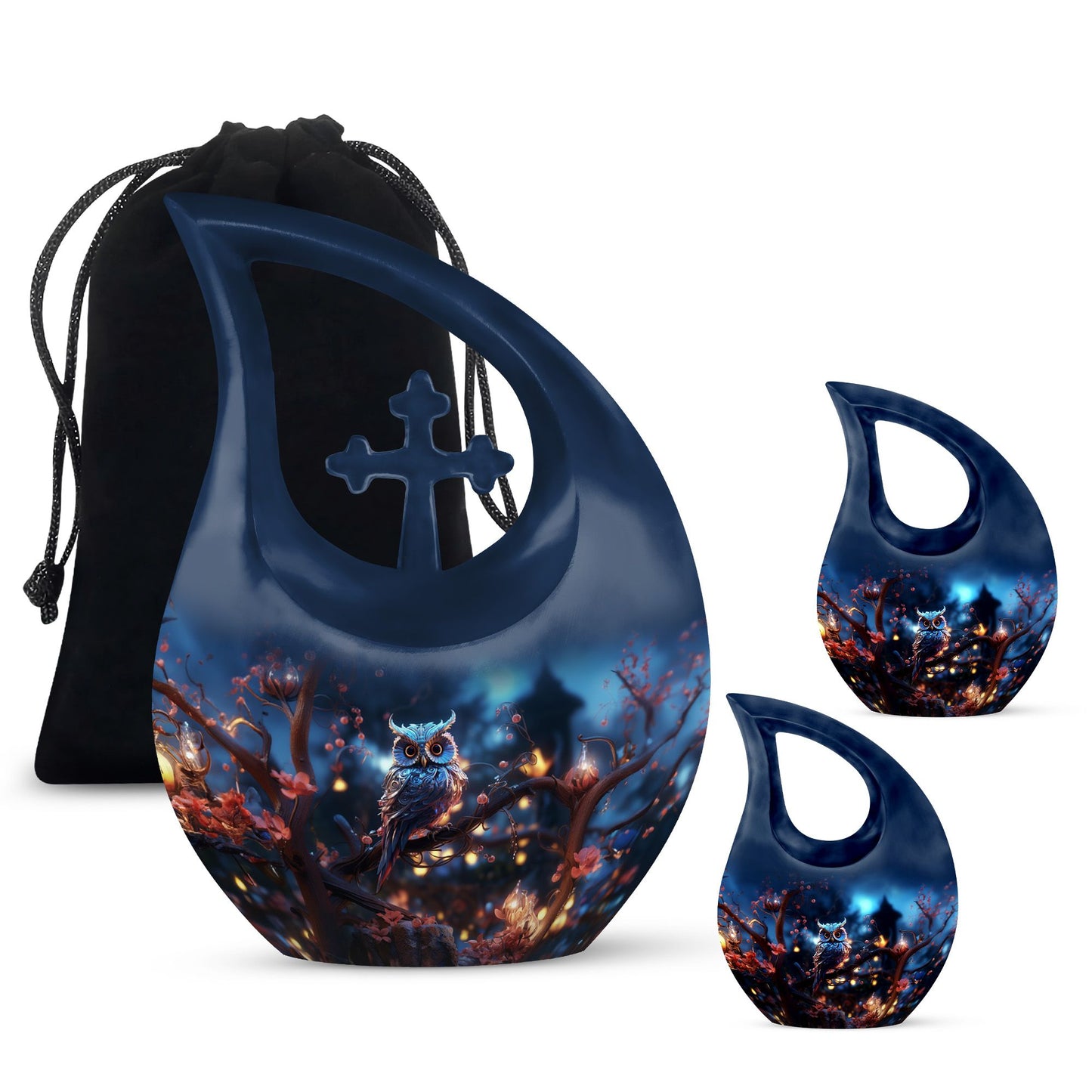 10-inch owl urn with cross drop design, customizable 