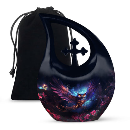 10-inch owl themed Cross Drop design Aluminium urn 