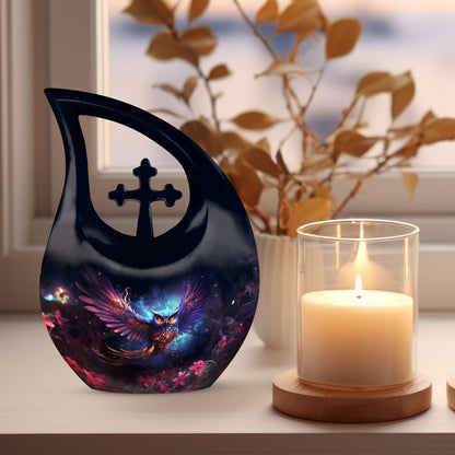 10-inch owl themed Cross Drop design Aluminium urn 