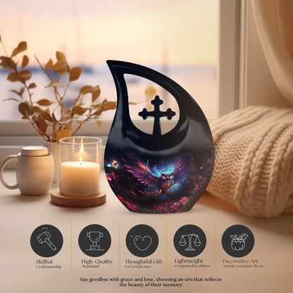 10-inch owl themed Cross Drop design Aluminium urn 