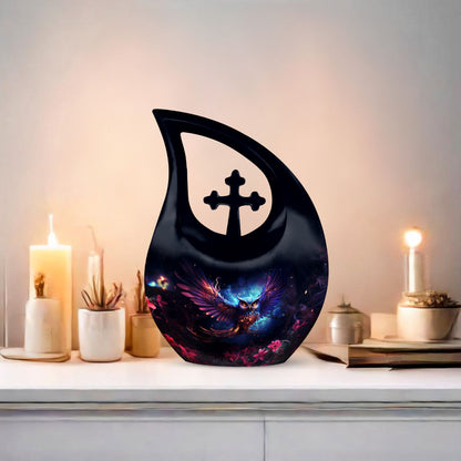 10-inch owl themed Cross Drop design Aluminium urn 
