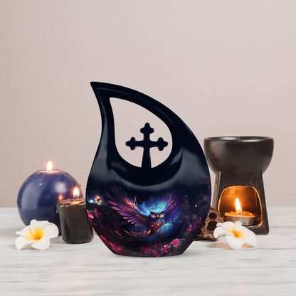 10-inch owl themed Cross Drop design Aluminium urn 