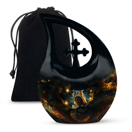 10-inch Aluminium Owl Urn with Cross Drop design