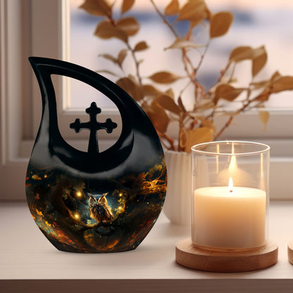 10-inch Aluminium Owl Urn with Cross Drop design