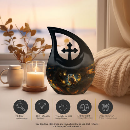 10-inch Aluminium Owl Urn with Cross Drop design