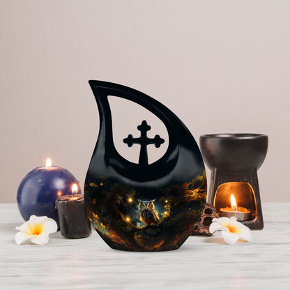 10-inch Aluminium Owl Urn with Cross Drop design