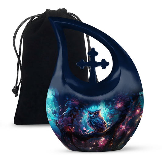 10-Inch Owl Urn with Cross Drop Design, Comes 