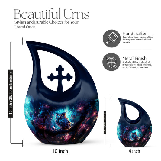 10-Inch Owl Urn with Cross Drop Design, Comes 