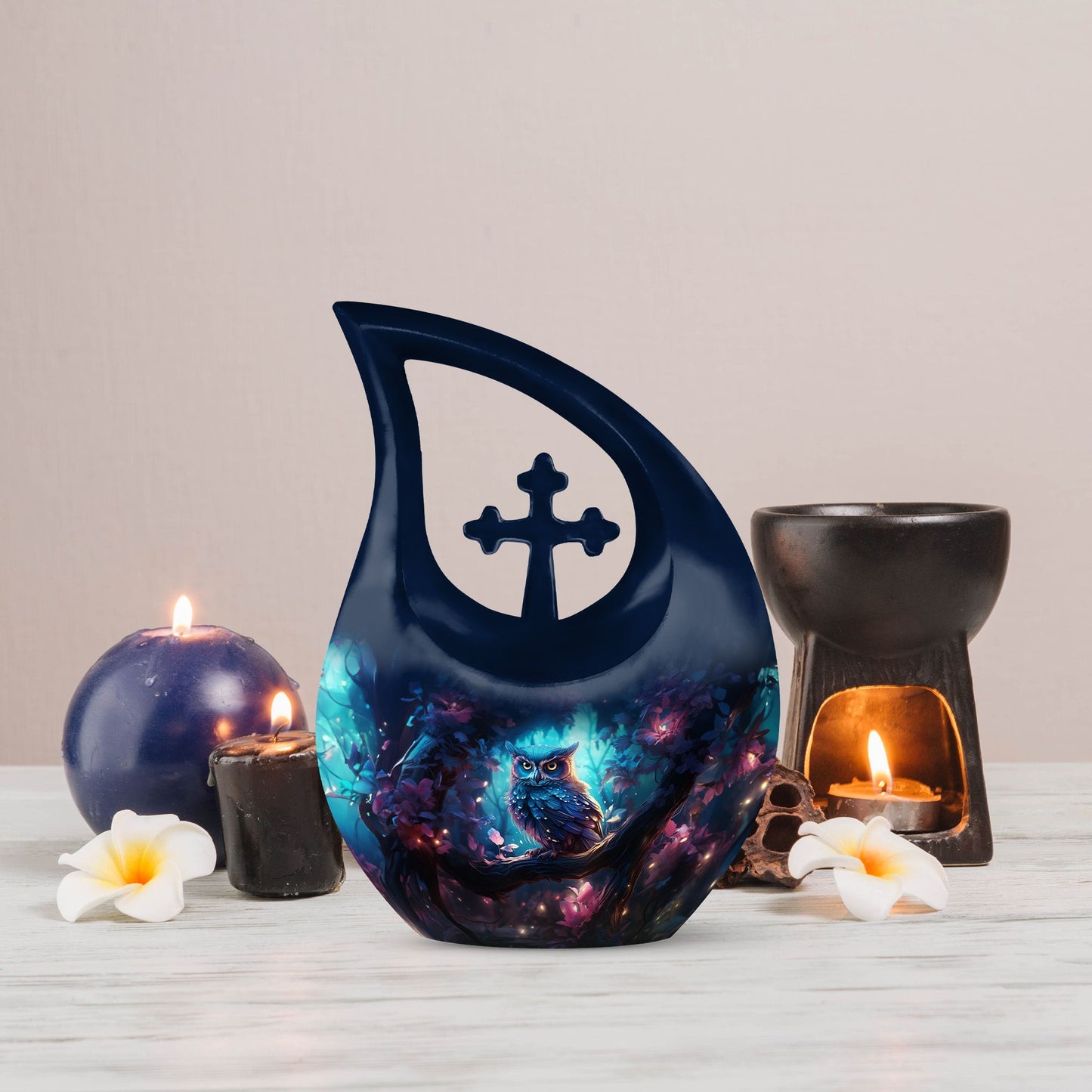 10-Inch Owl Urn with Cross Drop Design, Comes 