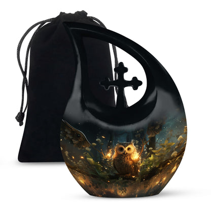 Affordable 10-inch Owl Urn featuring a Cross Drop design 