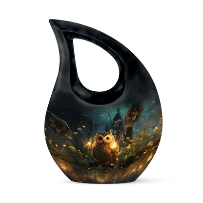 Affordable 10-inch Owl Urn featuring a Cross Drop design 