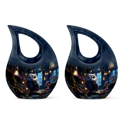 Owl themed 10-inch cross drop aluminium urn 
