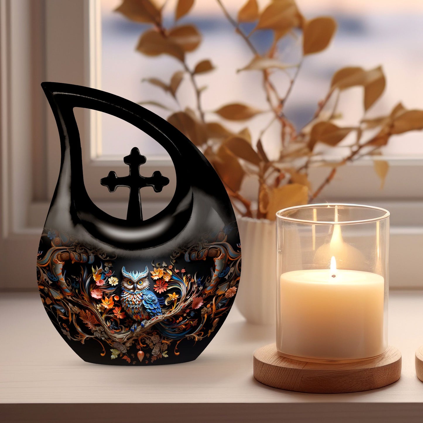 10-inch Owl Urn, Small Aluminium Memorial Urn 