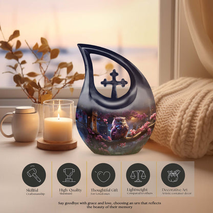 10-inch Owl Urn with Cross Drop design