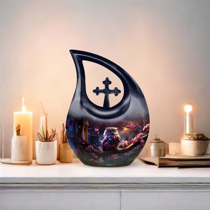 10-inch Owl Urn with Cross Drop design