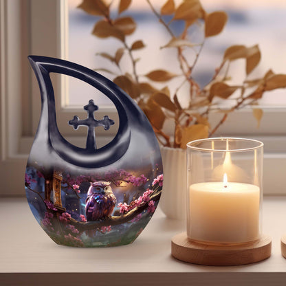 10-inch Owl Urn with Cross Drop design