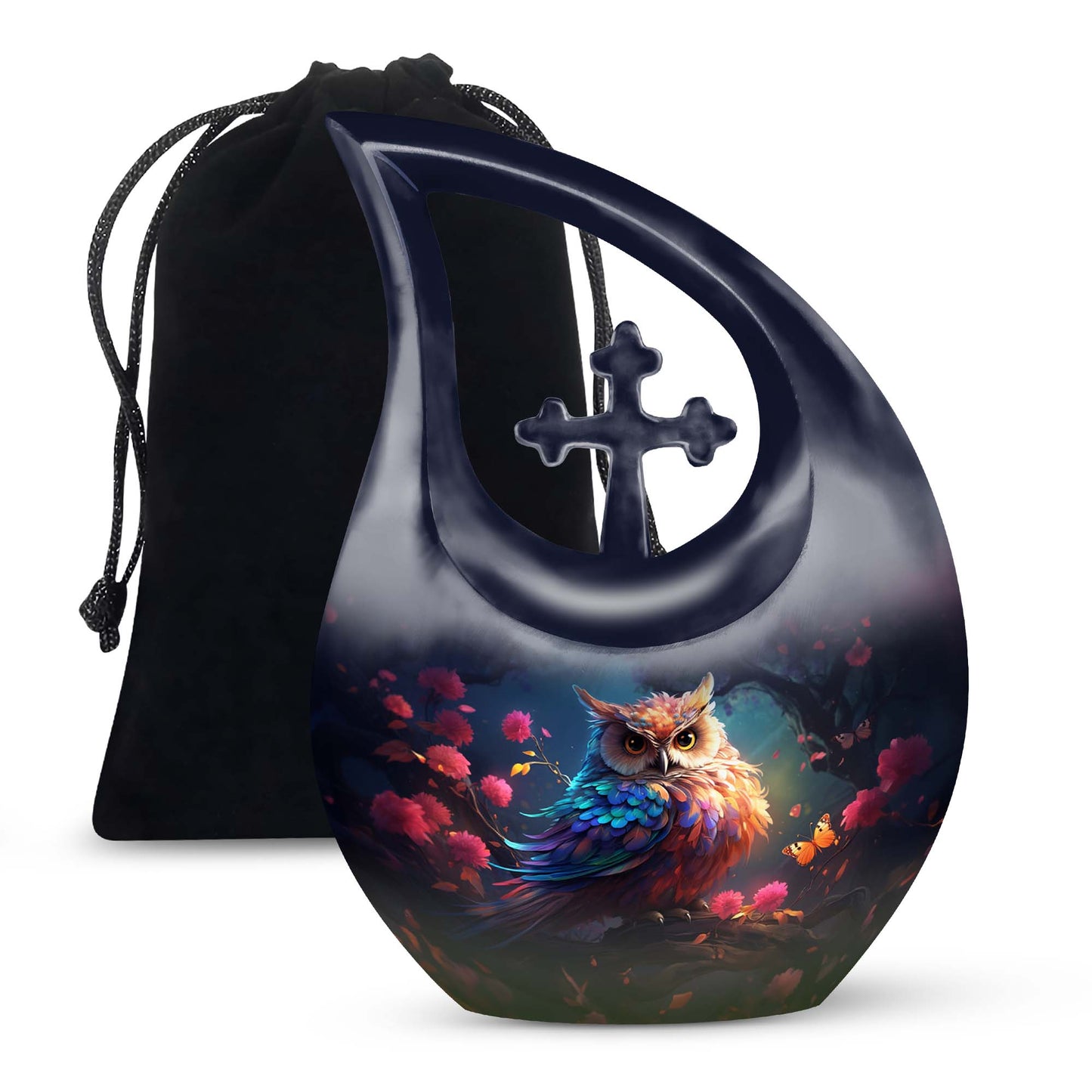 10-inch Owl Themed Cross Drop Aluminium Large Urn 