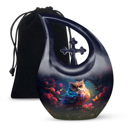 10-inch Owl Themed Cross Drop Aluminium Large Urn 