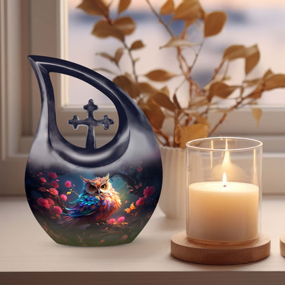 10-inch Owl Themed Cross Drop Aluminium Large Urn 
