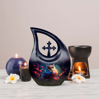 10-inch Owl Themed Cross Drop Aluminium Large Urn 
