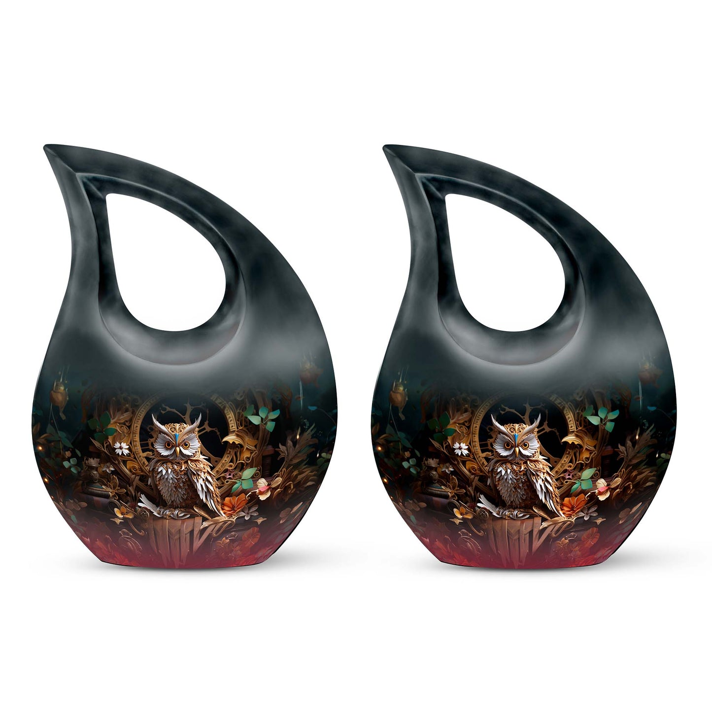 10-inch Owl Themed Aluminium Urn with Cross Drop design, 