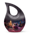 10 Inch Owl Themed Aluminium Urn with Cross Drop Design, 