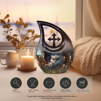 Customized 10-inch Owl Urn with Cross Drop Design, large 
